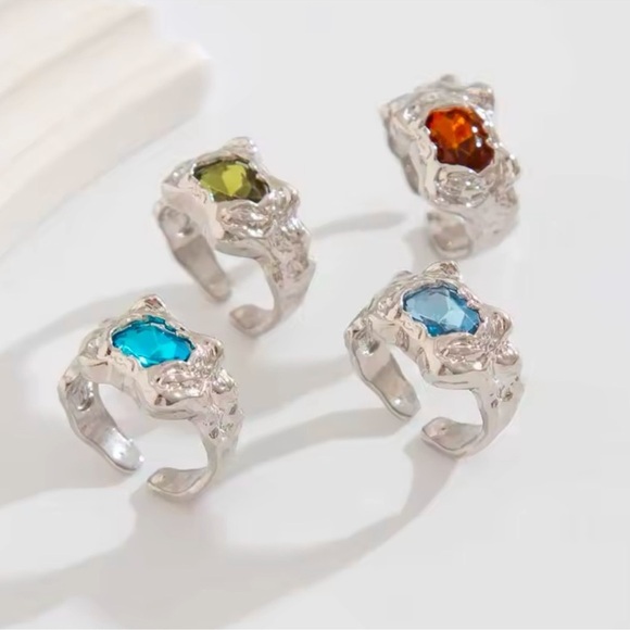 Vintage Faro Elegant Silver Colorful Gemstone Adjustable Ring Set - Picture 3 of 5